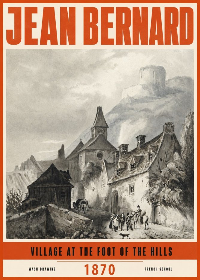 Jean Bernard Village at the Foot of the Hill No3 - Poszter