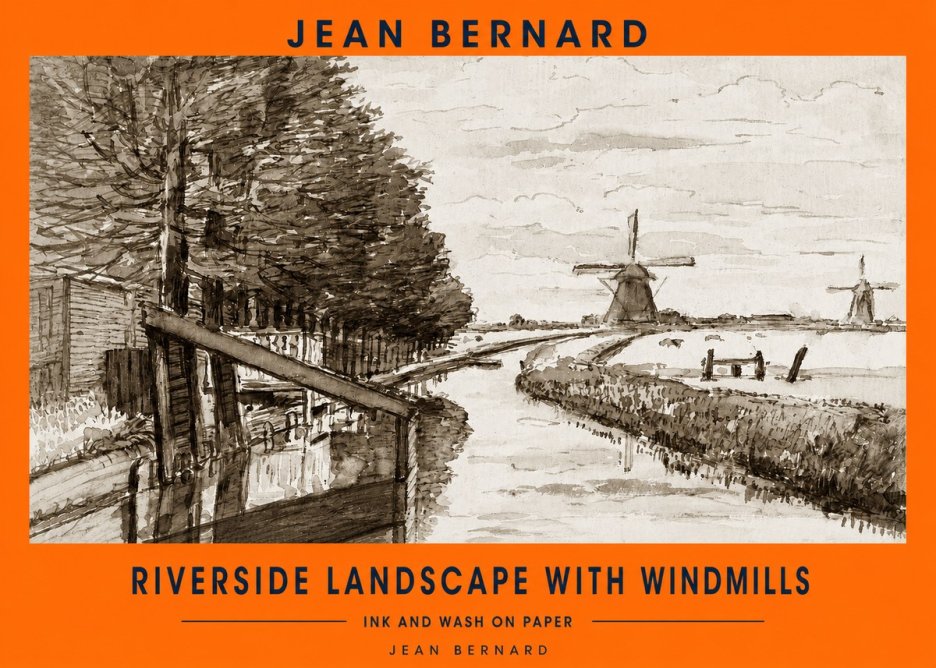 Jean Bernard Riverside Landscape with Windmills No2 - Poszter