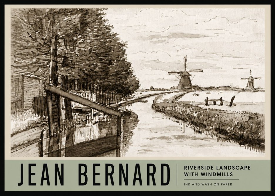 Jean Bernard Riverside Landscape with Windmills No3 - Poszter
