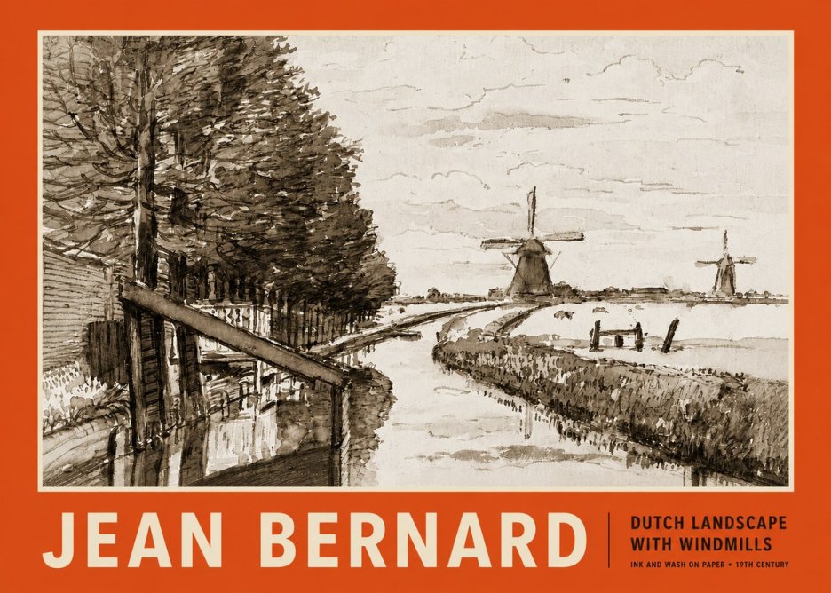 Jean Bernard Riverside Landscape with Windmills No5 - Poszter