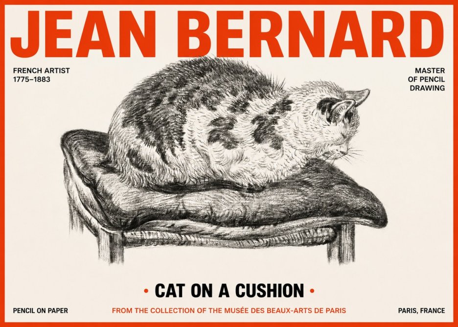 Jean Bernard Cat on a Cushion No2 - Poszter