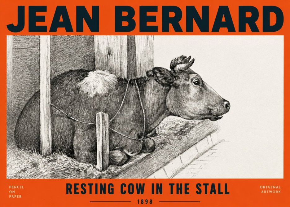 Jean Bernard Resting Cow in the Stall II No2 - Poszter