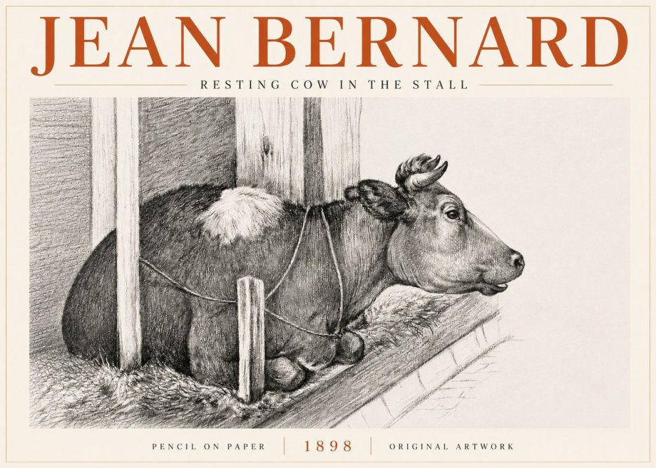 Jean Bernard Resting Cow in the Stall II No6 - Poszter