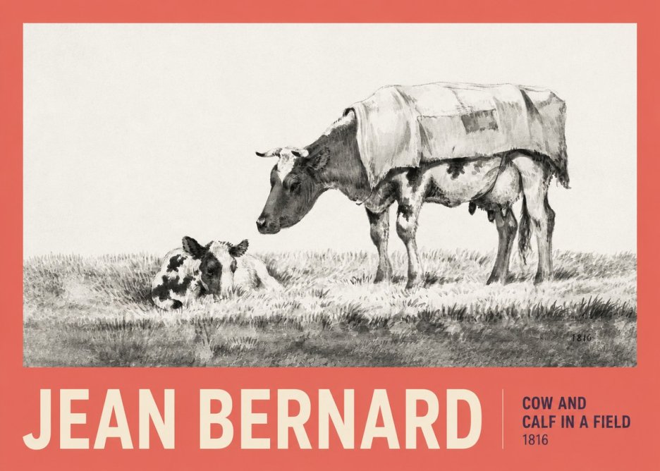 Jean Bernard Cow and Calf in a Field No2 - Poszter