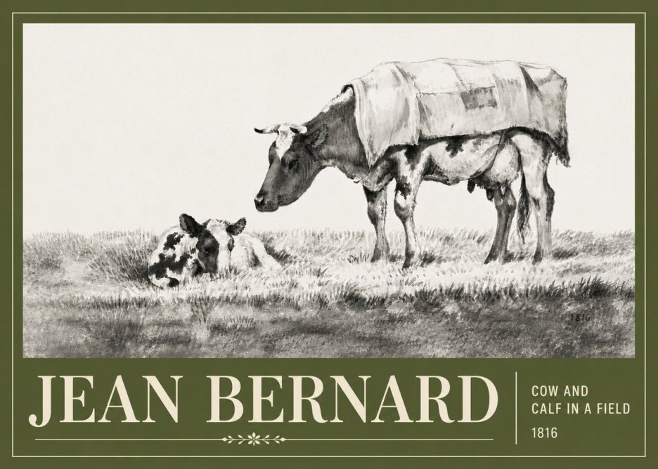 Jean Bernard Cow and Calf in a Field No6 - Poszter