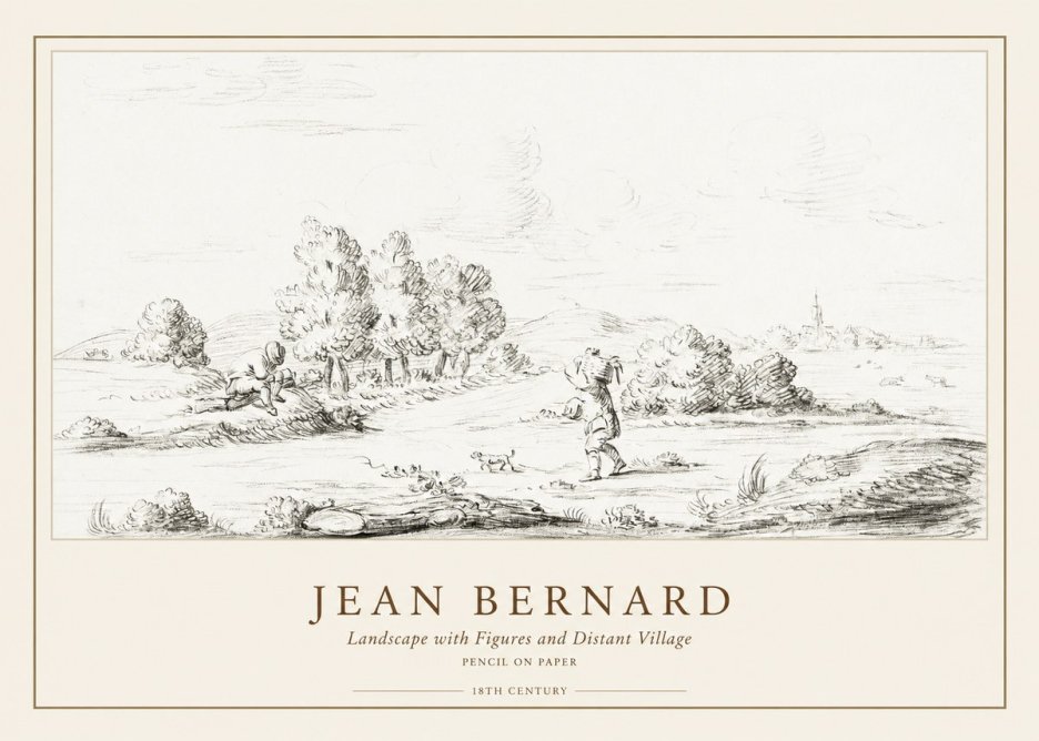Jean Bernard Landscape with Figures and Distant Village No1 - Poszter