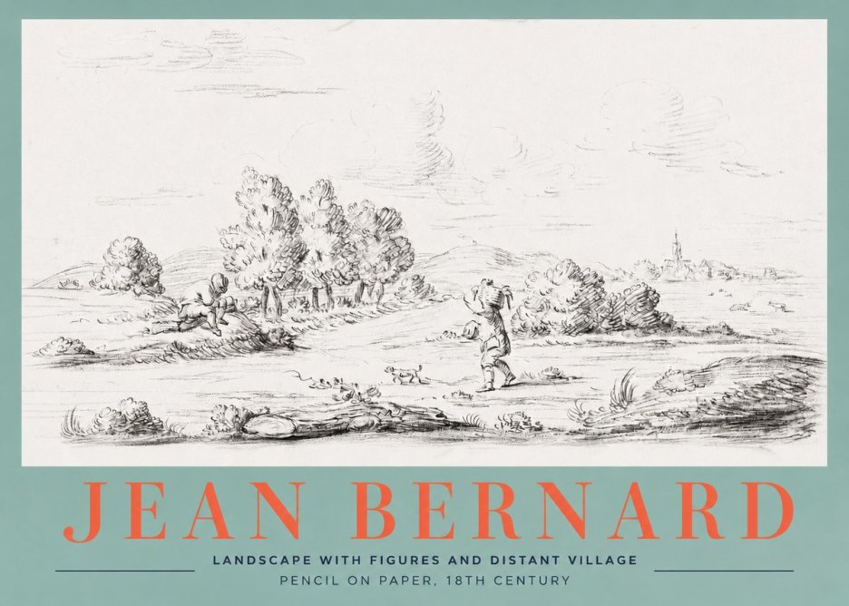 Jean Bernard Landscape with Figures and Distant Village No2 - Poszter