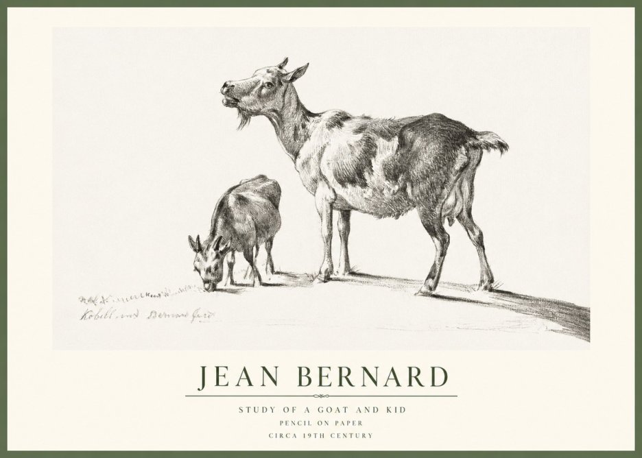 Jean Bernard Study of a Goat and Kid No1 - Poszter