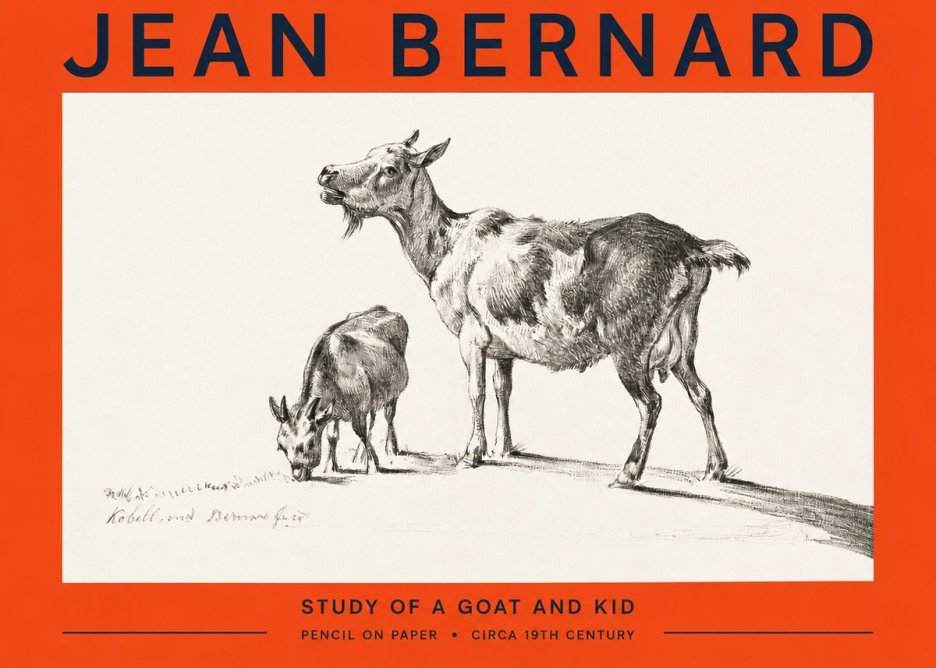 Jean Bernard Study of a Goat and Kid No2 - Poszter