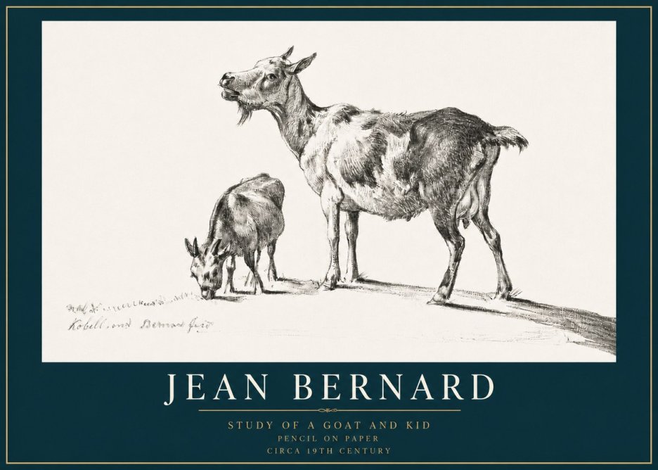 Jean Bernard Study of a Goat and Kid No3 - Poszter