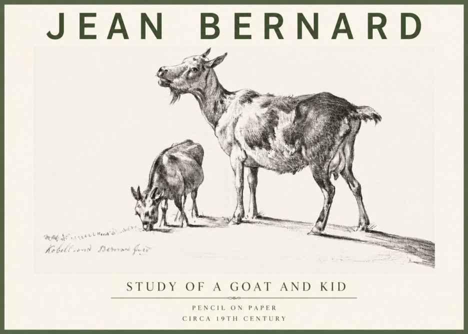 Jean Bernard Study of a Goat and Kid No4 - Poszter