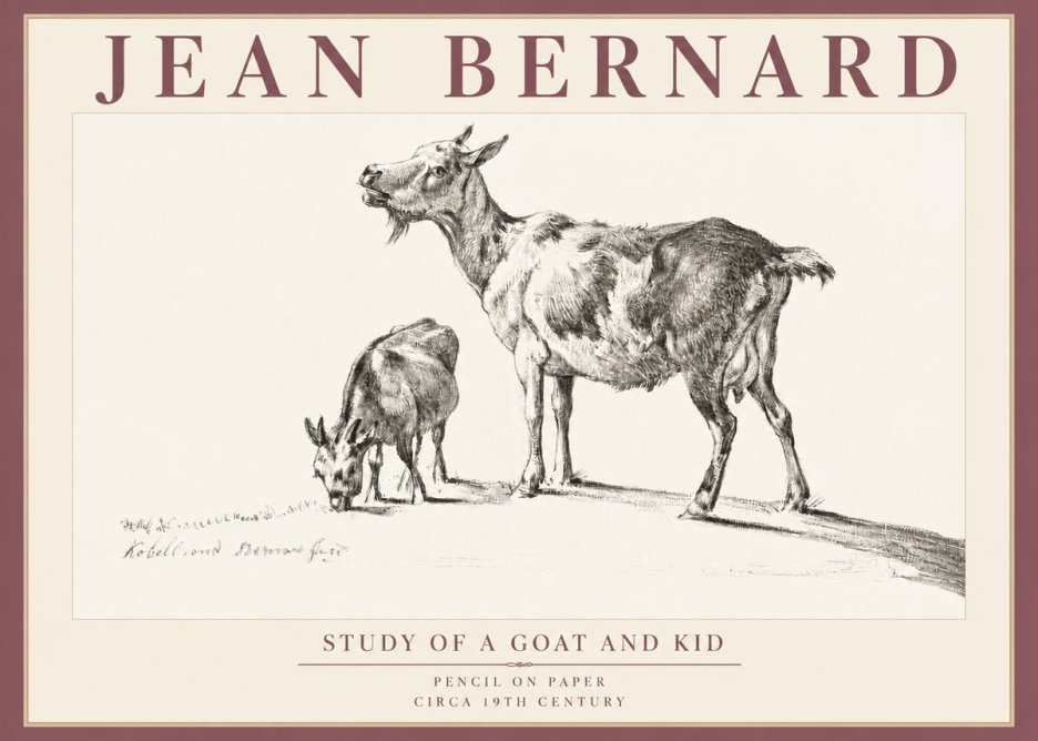 Jean Bernard Study of a Goat and Kid No5 - Poszter