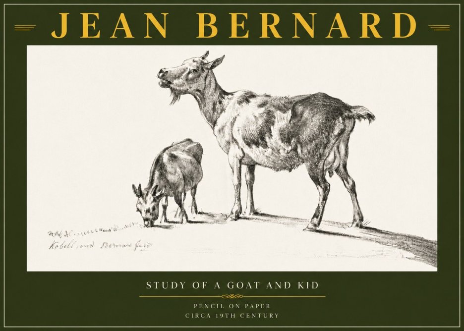 Jean Bernard Study of a Goat and Kid No6 - Poszter