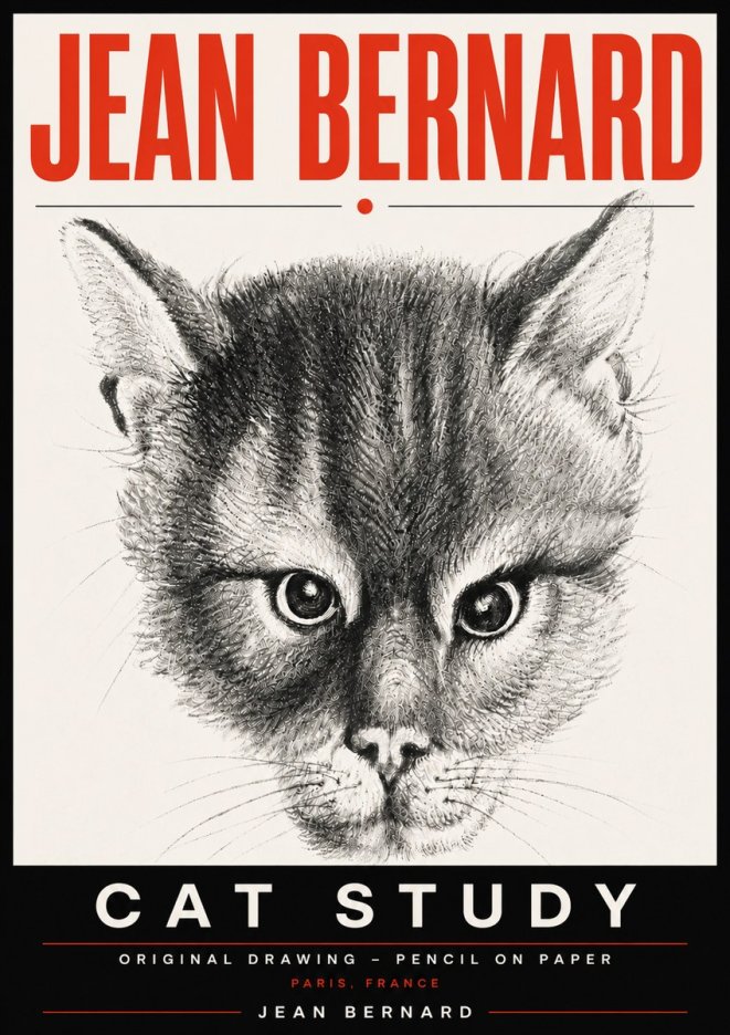 Jean Bernard Cat Study. Original Drawing No6 - Poszter