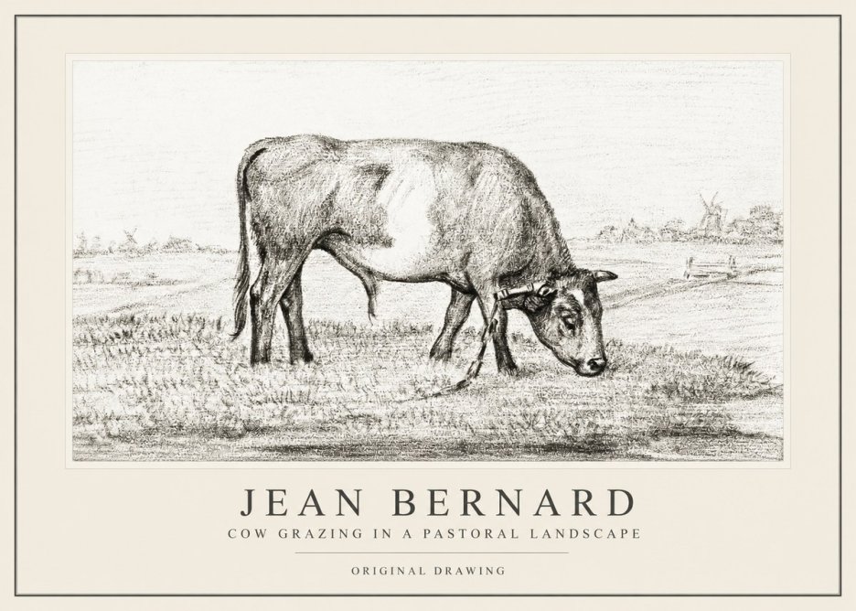 Jean Bernard Cow Grazing in a Pastoral Landscape No1 - Poszter