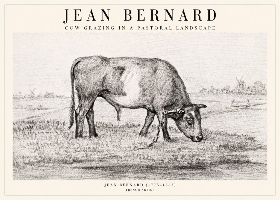 Jean Bernard Cow Grazing in a Pastoral Landscape No2 - Poszter