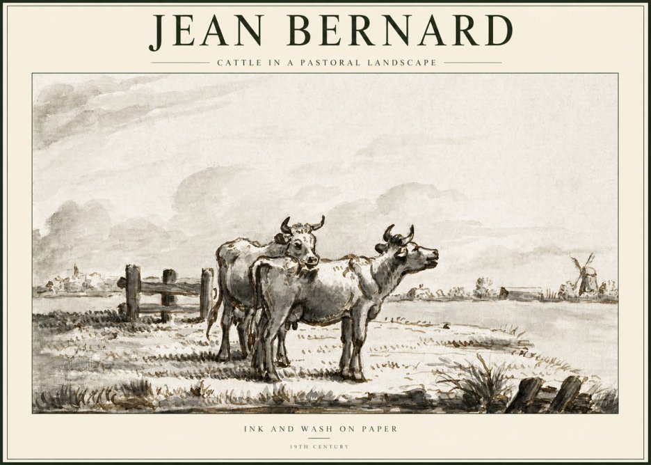 Jean Bernard Cattle in a Pastoral Landscape No1 - Poszter