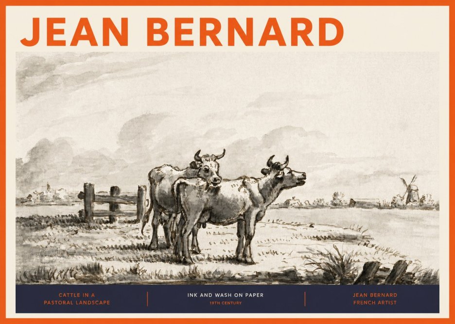 Jean Bernard Cattle in a Pastoral Landscape No2 - Poszter