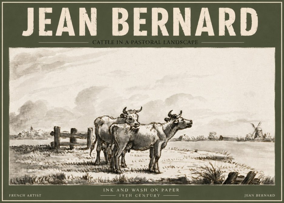 Jean Bernard Cattle in a Pastoral Landscape No4 - Poszter