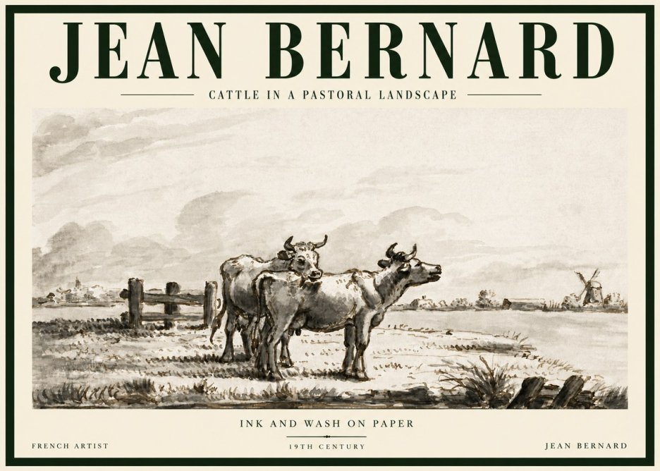Jean Bernard Cattle in a Pastoral Landscape No5 - Poszter