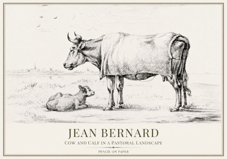 Jean Bernard Cow and Calf in a Pastoral Landscape No1 - Poszter