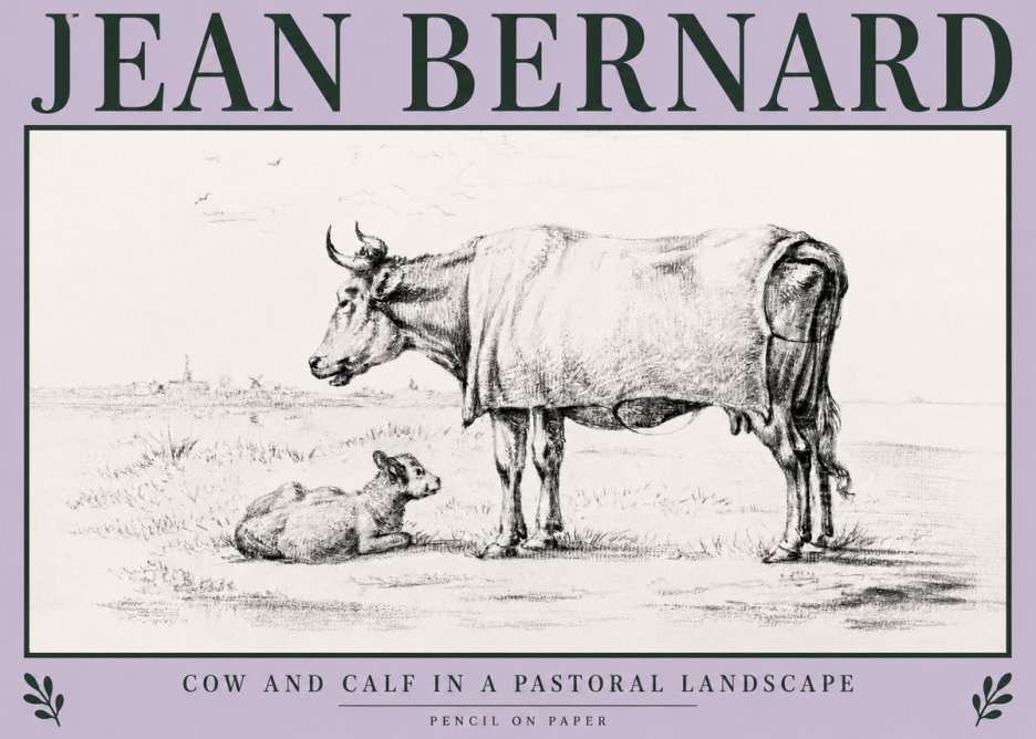 Jean Bernard Cow and Calf in a Pastoral Landscape No3 - Poszter