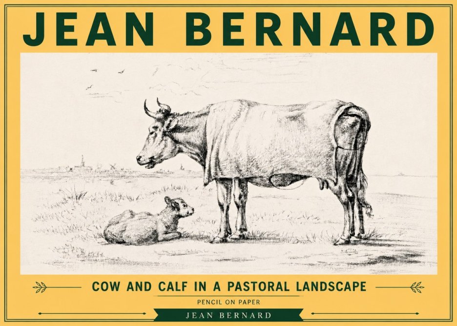 Jean Bernard Cow and Calf in a Pastoral Landscape No6 - Poszter