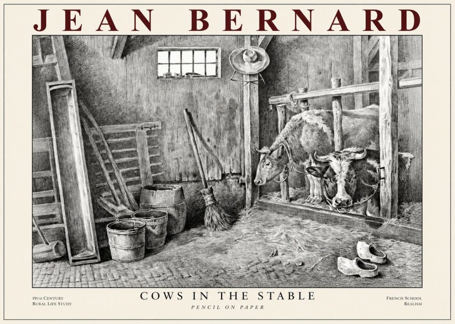 Jean Bernard Cows in the Stable No1 - Poszter