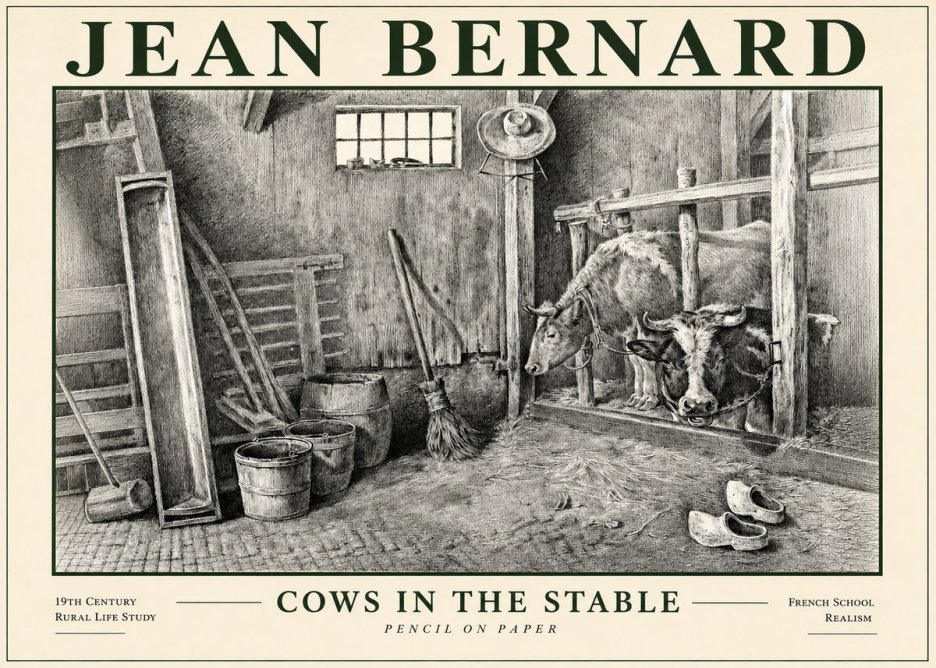 Jean Bernard Cows in the Stable No4 - Poszter