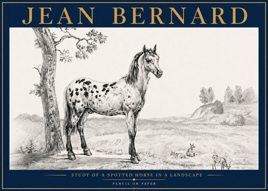 Jean Bernard Study of a Spotted Horse in a Landscape No5 - Poszter