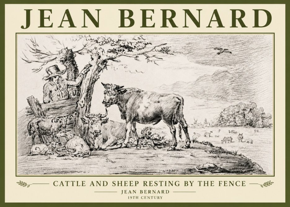 Jean Bernard Cattle and Sheep Resting by the Fence No5 - Poszter