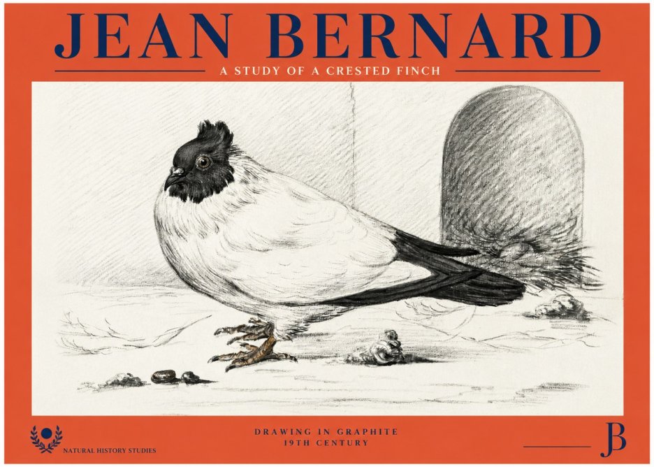 Jean Bernard A Study of a Crested Finch No2 - Poszter