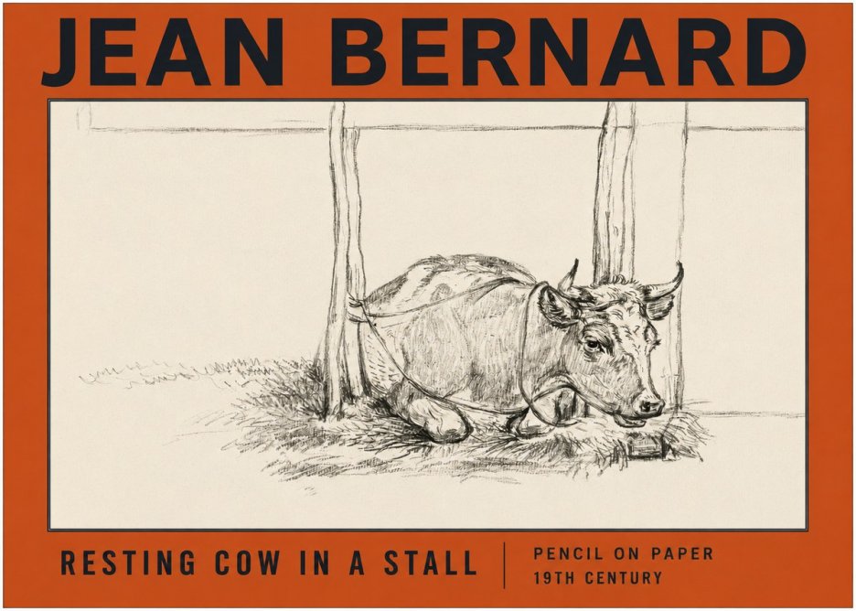Jean Bernard Resting Cow in a Stall No2 - Poszter