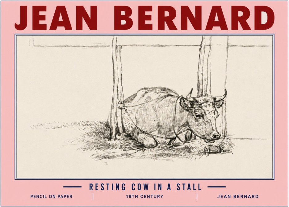 Jean Bernard Resting Cow in a Stall No6 - Poszter