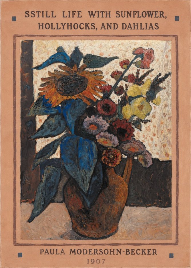 Paula Modersohn-Becker Still Life with Sunflower, Hollyhocks, and Dahlias No3 - Poszter