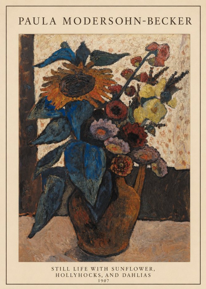 Paula Modersohn-Becker Still Life with Sunflower, Hollyhocks, and Dahlias No5 - Poszter