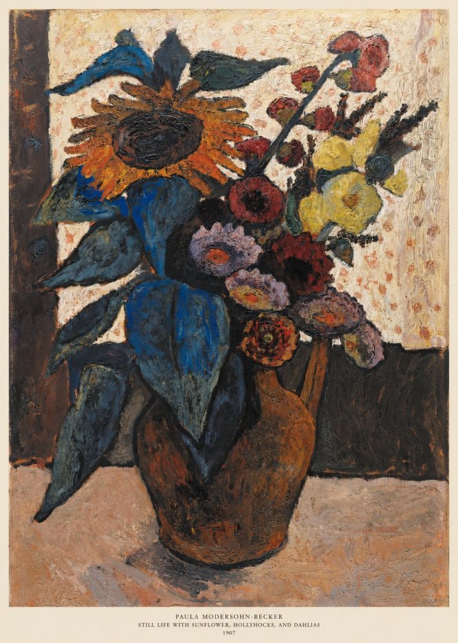 Paula Modersohn-Becker Still Life with Sunflower, Hollyhocks, and Dahlias No6 - Poszter