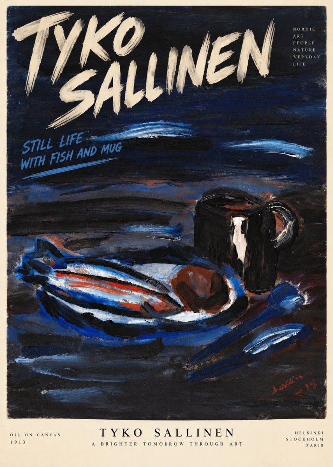 Tyko Sallinen Still Life with Fish and Mug No6 - Poszter