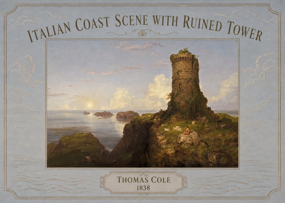 Thomas Cole Italian Coast Scene with Ruined Tower I No3 - Poszter