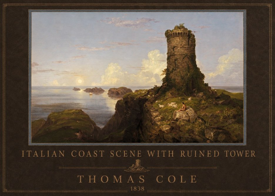 Thomas Cole Italian Coast Scene with Ruined Tower I No4 - Poszter
