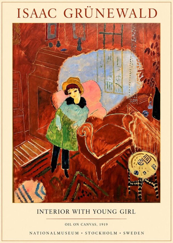 Isaac Grünewald Interior with Young Girl No1 - Poszter