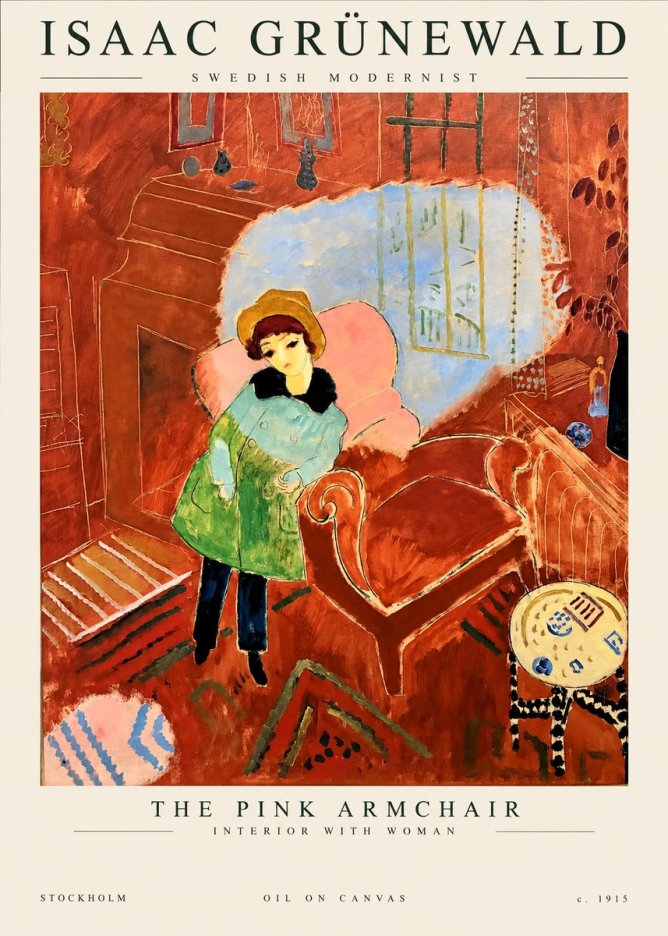 Isaac Grünewald Interior with Young Girl No2 - Poszter