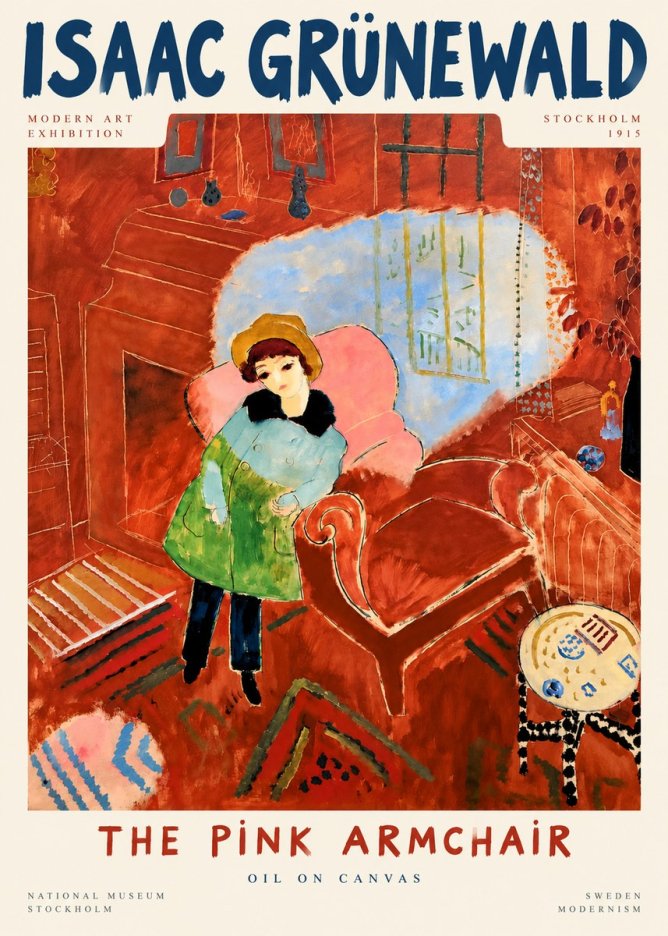 Isaac Grünewald Interior with Young Girl No5 - Poszter