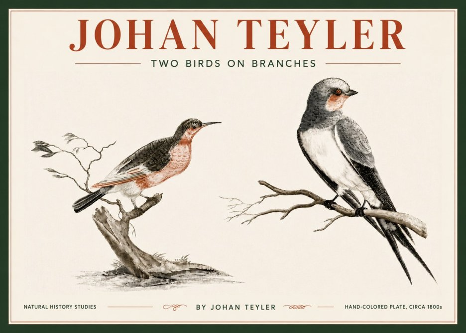 Johan Teyler Two Birds on Branches No6 - Poszter