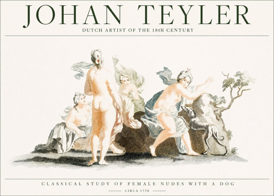 Johan Teyler Classical Study of Female Nudes with a Dog No1 - Poszter
