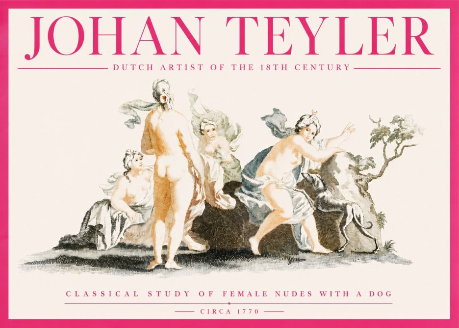 Johan Teyler Classical Study of Female Nudes with a Dog No4 - Poszter