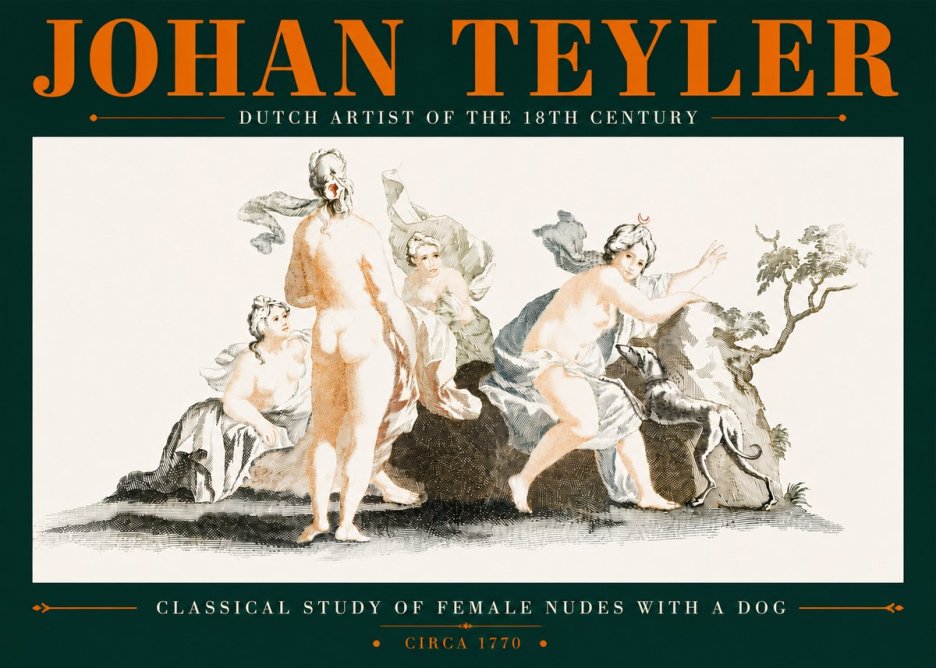 Johan Teyler Classical Study of Female Nudes with a Dog No5 - Poszter