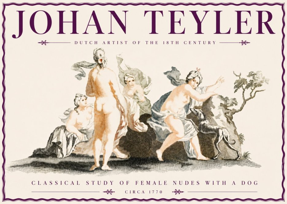 Johan Teyler Classical Study of Female Nudes with a Dog No6 - Poszter