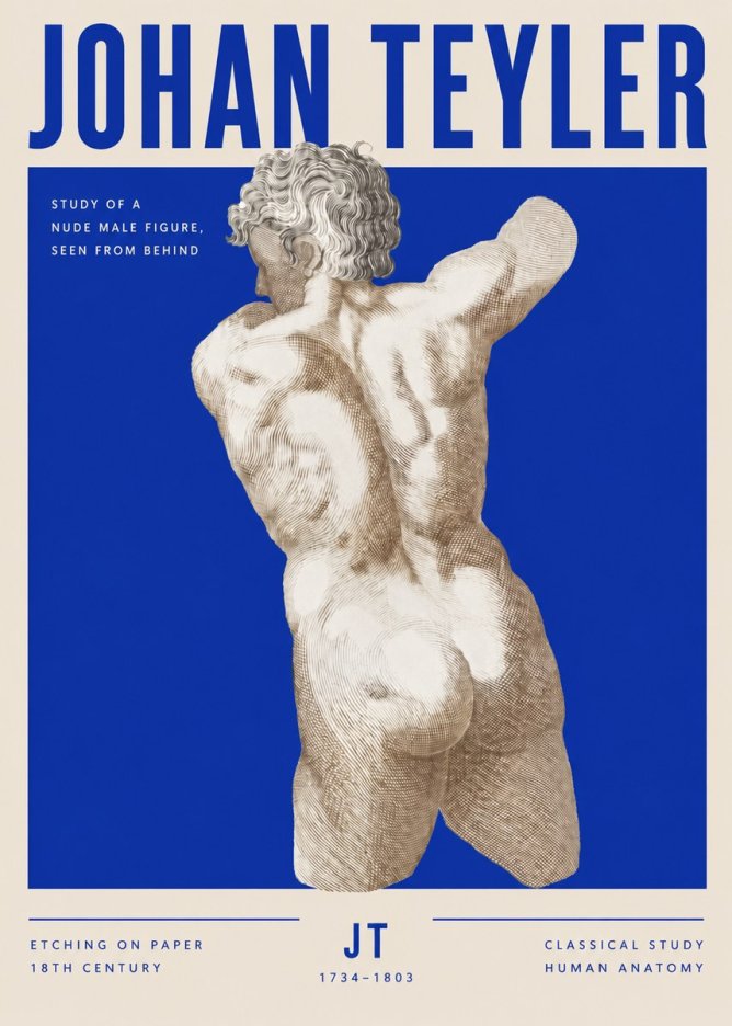 Johan Teyler Study of a Nude Male Figure, Seen from Behind No3 - Poszter
