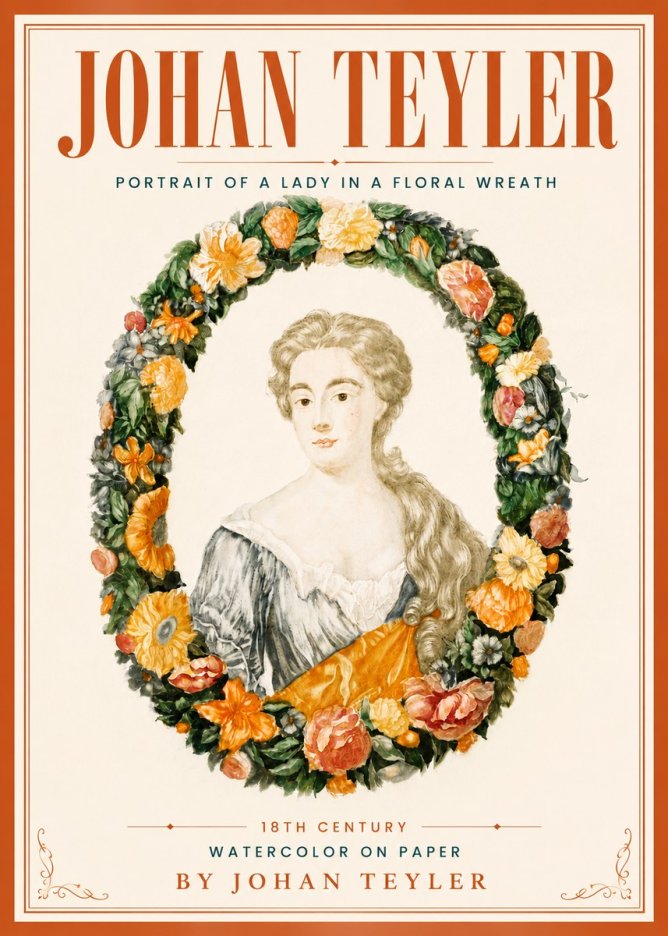 Johan Teyler Portrait of a Lady in a Floral Wreath No5 - Poszter